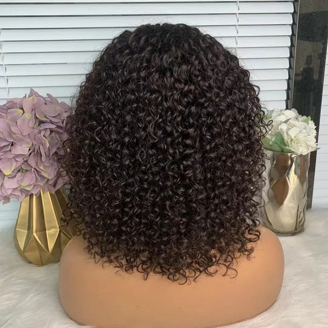 Human Hair Natural Color Machine Made Curly Bob Wig 11 inches 150% Density Human Hair Machine made Bob Wig For Black Women