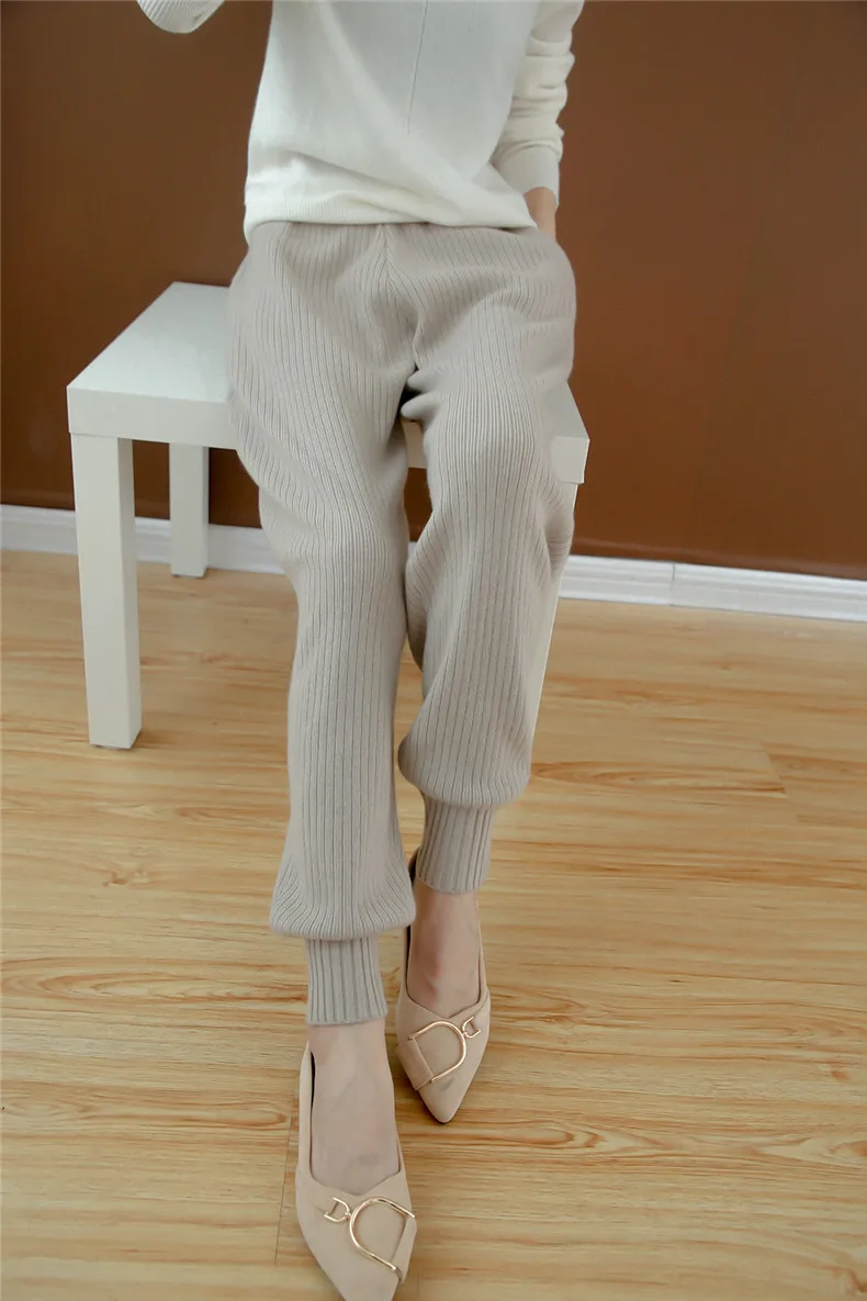 Square Fonda  Cashmere Rib Knitting  Women Pants Loose High Waist Pants Ladies Trousers.