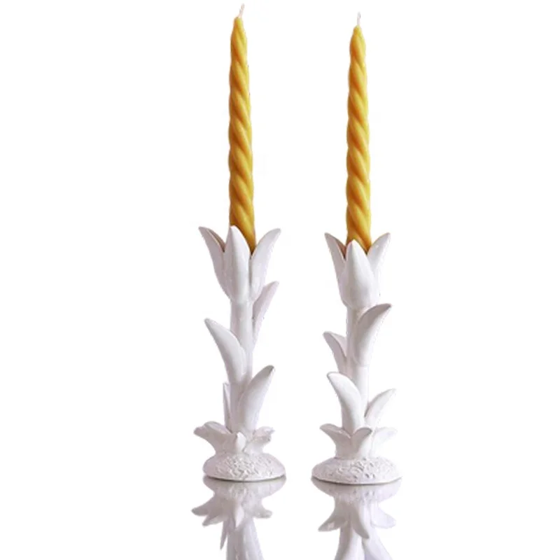 Custom green tulip candelabra ceramic black magnolia pillar candle stand porcelain white floral taper candlestick holder