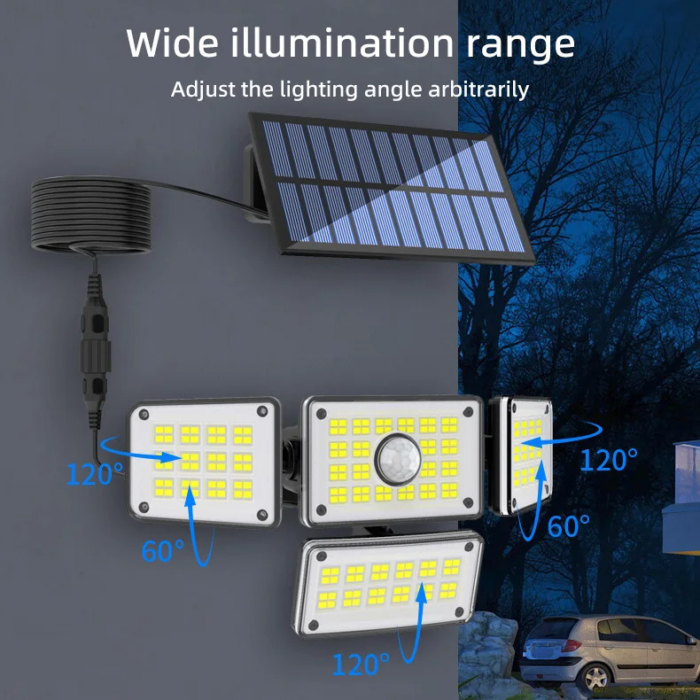 Solar Outdoor Lights Remote Control 4 Heads Motion Sensor Lights IP65 Waterproof 270 Wide Angle Flood Wall Lights With 3 Modes