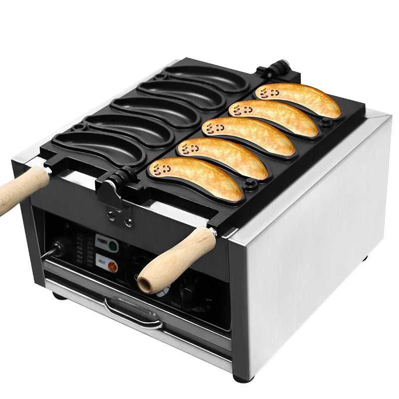 Industrial Commercial electric 10pcs Non-sticking stainless steel snack machine banana shape waffle maker