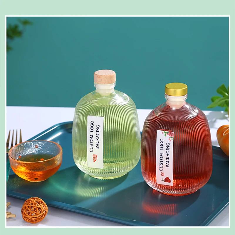 375ml Transparent Glass Drink Bottle Cork Lid Juicy Liquor Peach Blossom Wine Whisky Vodka Tequila Screen Printing Surface