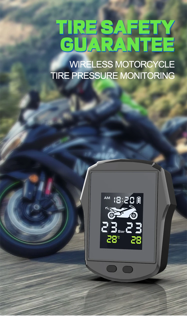 Motorcycle Tire Pressure Monitoring System USB Rechargeable Waterproof Shockproof Two Wheel Wireless Motorbike TPMS