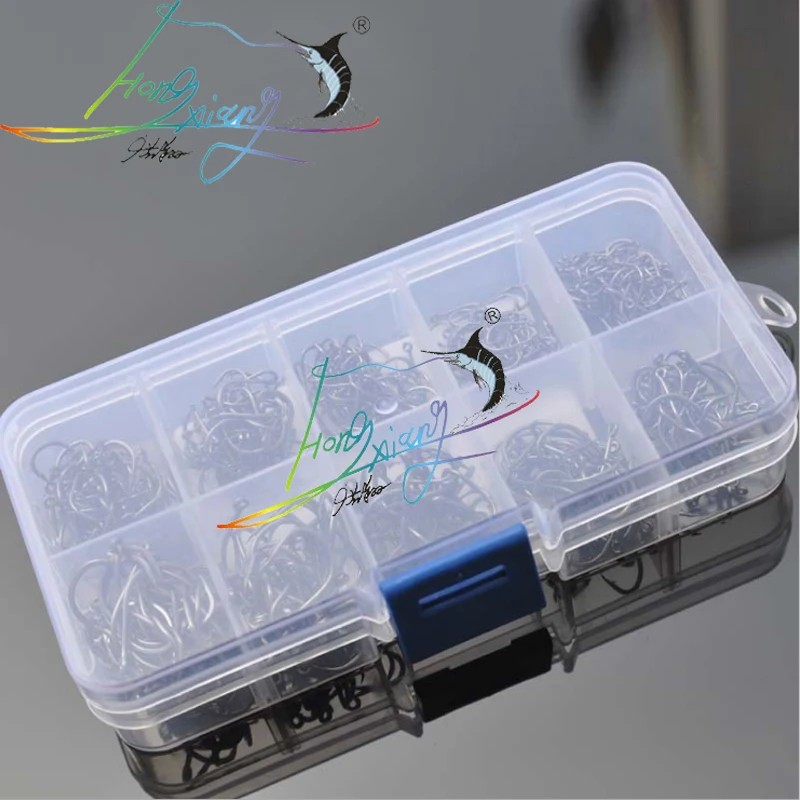 500 pcs/set Fishing hooks mixed size 3#-12# High Carbon Steel Hook with Retail Transparent Box jigging hook