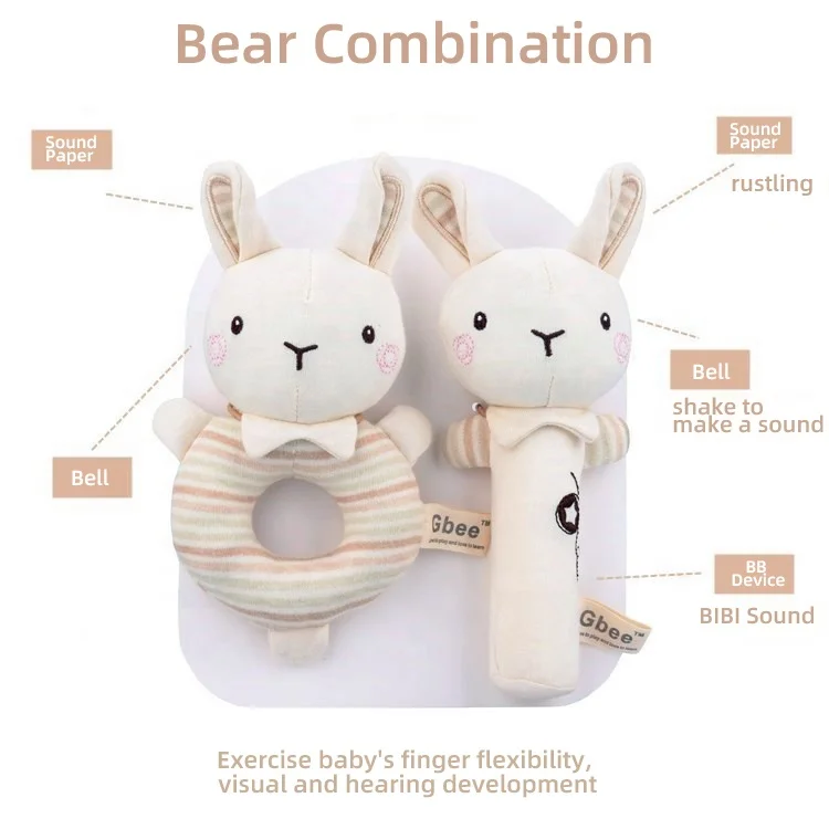 Rattles Baby Toys 0-6 Months Soft Sensory Plush Toy Hand Grip Stuffed Animal Shaker Rattles Toy