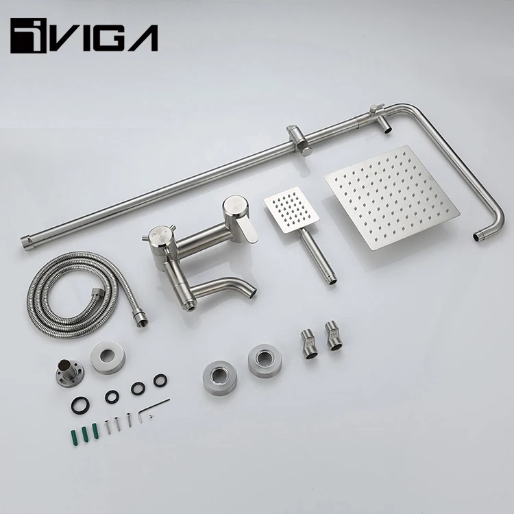 Europe Modern Bathroom Wall Mounted Exposed Chrome SUS Shower Column Water Mixer Tap Set