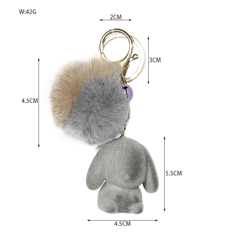 Оптовая продажа, брелок для ключей в форме шара с зеленым помпоном, серебряный, французский, детский, аниме, брелок для ключей с кроличьей лошадкой