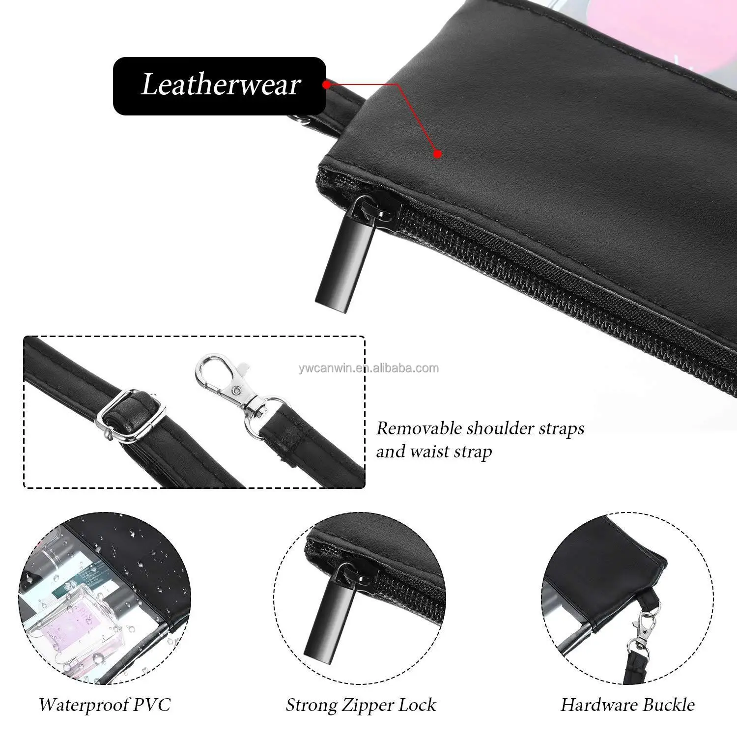 Cosmetic Pouch Bag with Zipper Transparent Waterproof PVC Toiletry Bags for Travel Home Office Make up Brushes Storage