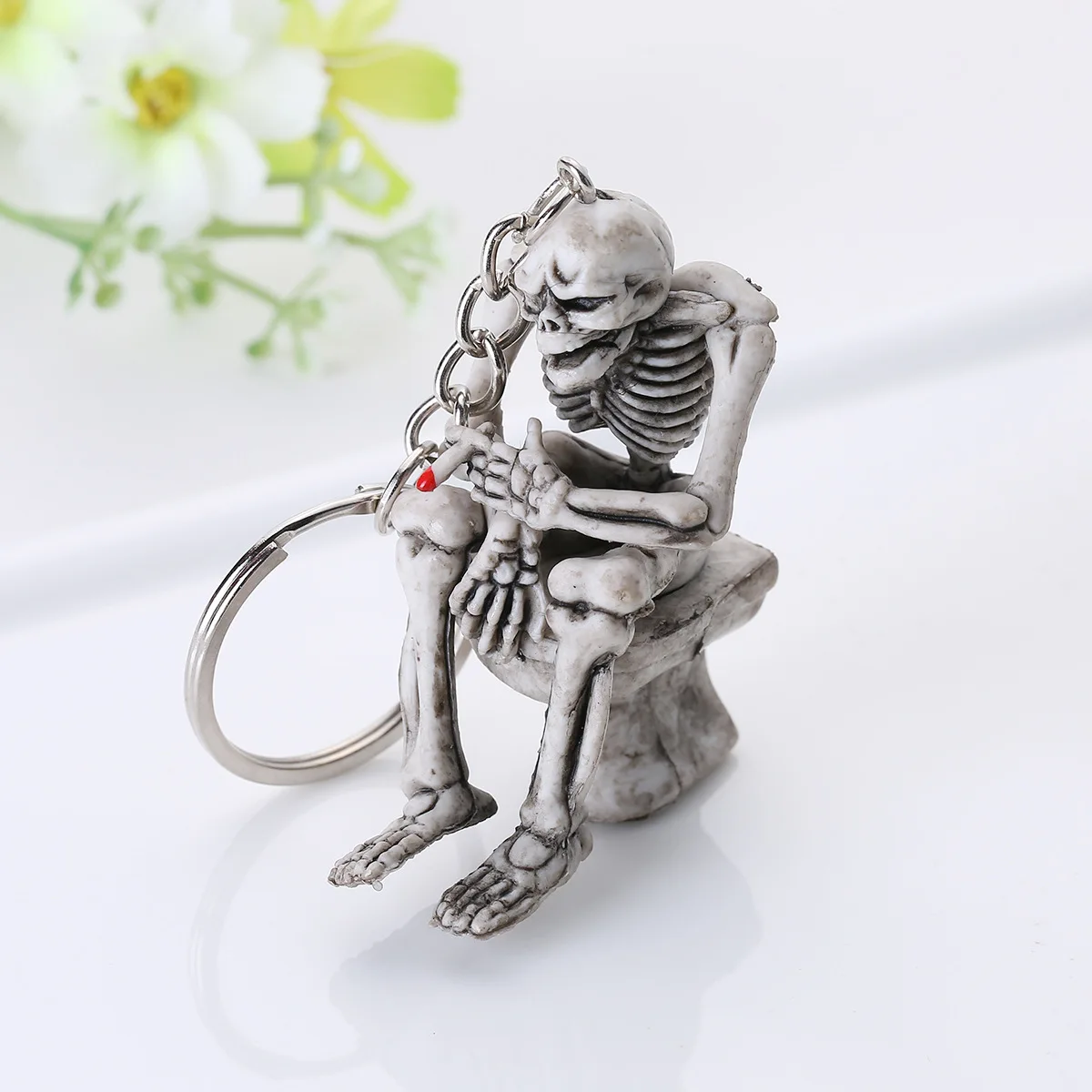Figure Human Skeleton Key Ring Handmade Resin Human Realistic Collectibles Hand Painted Resin Punk Chopper Bike Ring