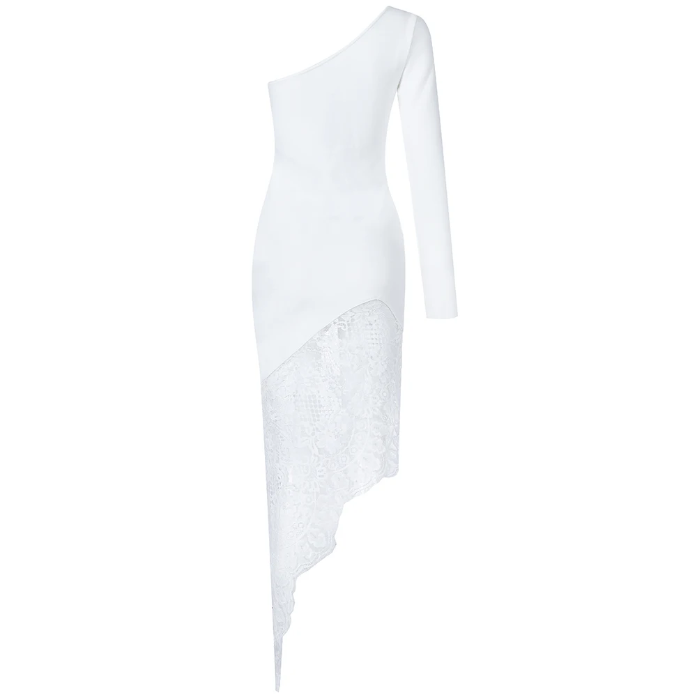 Custom make 2021 newest white one sleeve oblique hem short cocktail evening dress lady
