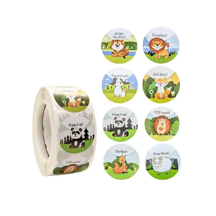 500Pcs Roll 1Inch 2.5CM Animal Child Reward Sticker For Teacher Parent School Cute Motivating Seal Label