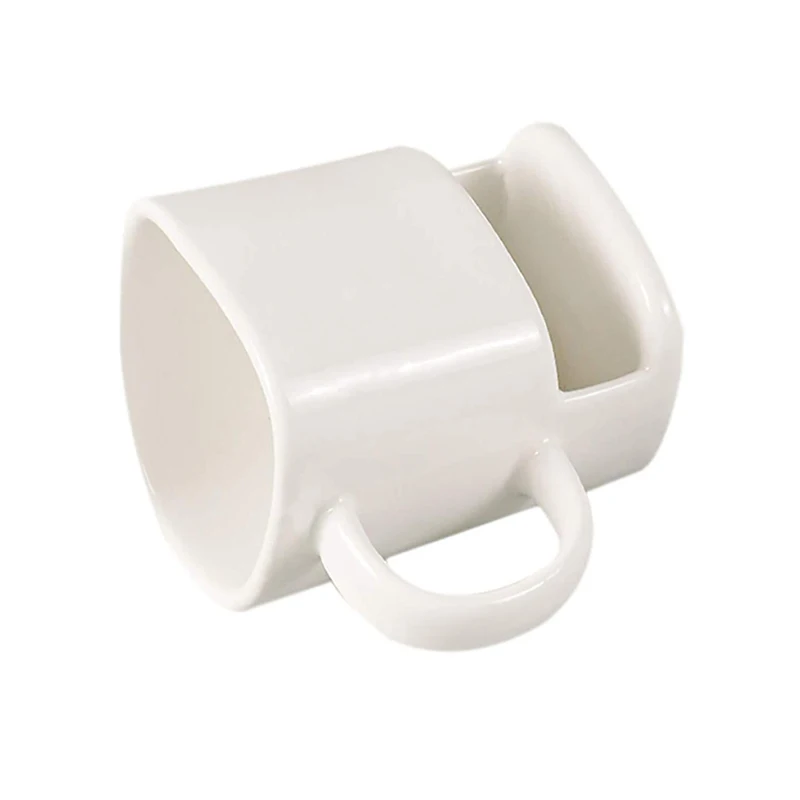 Handmade crack ceramic white blank dunk coffee mug with cookie holder