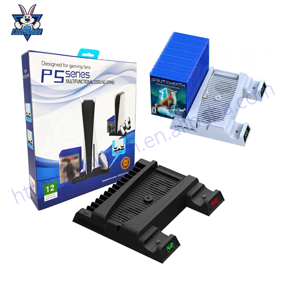 CoolRabbie Cooling Vertical Stand 2 Controller Charger 2 Cooler Fan 13 Game Storage Charging Dock For PS5 DE/UHD Console