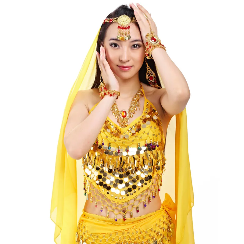 dpw299  Festival Carnival Costume Solid Bandage Leather Samba Belly Dancing Crop Top Sexy Sequin Tassel Bralette Bra