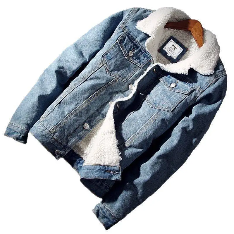 Winter Jean Jackets Warm Denim Coats Cowboy Clothing Mens Liner Thicker Fleece Denim Jacket for Men Black Blue Plus Size 4XL