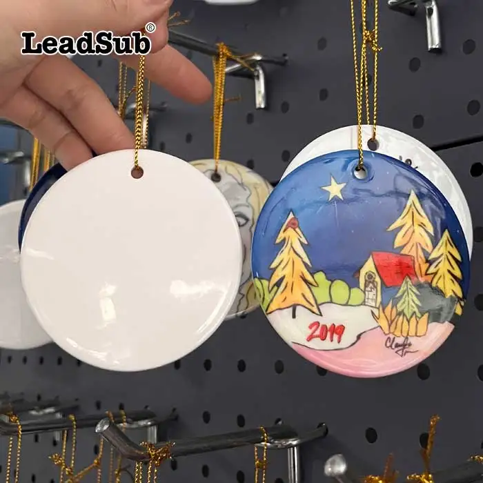 High quality christmas tree decoration Hanging Ornaments 2 side printing blank ceramic ornament for sublimation