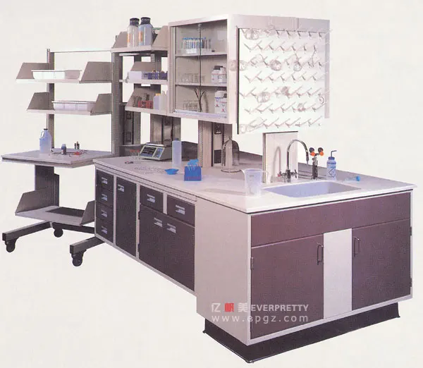 High-end Research Institutions Furniture Laboratory Table with High Tempered Glass Reagent Shelving