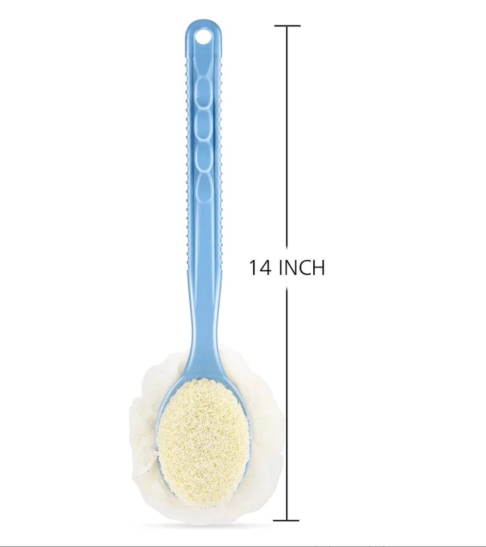 bodyworks Shower Body Brush Long Handle Bath Brush Loofah body scrub Sponge 2 in 1Handheld on a Stick for Body