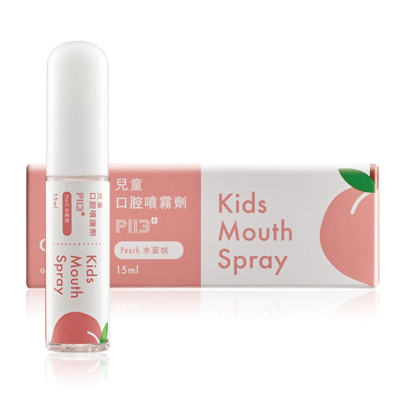 Пользовательская этикетка, Натуральный полезный персик, спрей для гигиены полости рта для детей