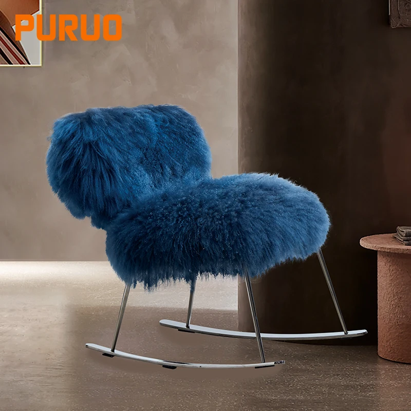 PURUO modern  black titanium stainless steel white sheep wool lounge leisure chair