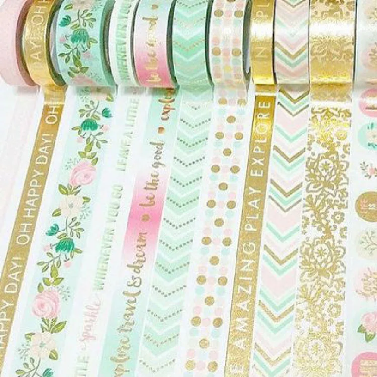 Wash Tape set Statioonery set Free Sample aquarelle scrapbook   Custom Design Washi Dispenser Masking Tape  CMYK+Gold Tape