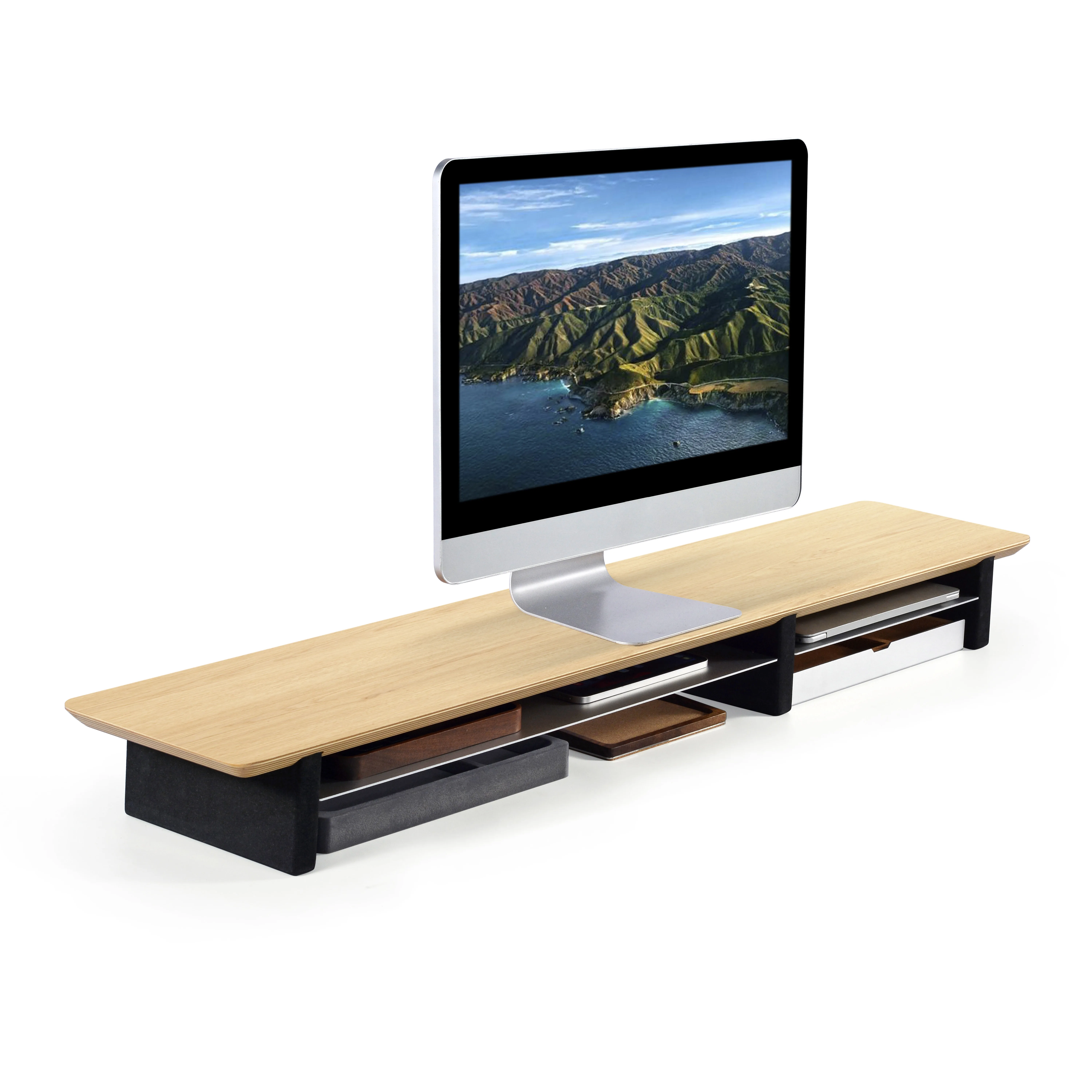 SAMDI Eco-friendly Dual Wooden Monitor Laptop Riser Stand Portable Office Home Desk with Customizable Minimum Order 1