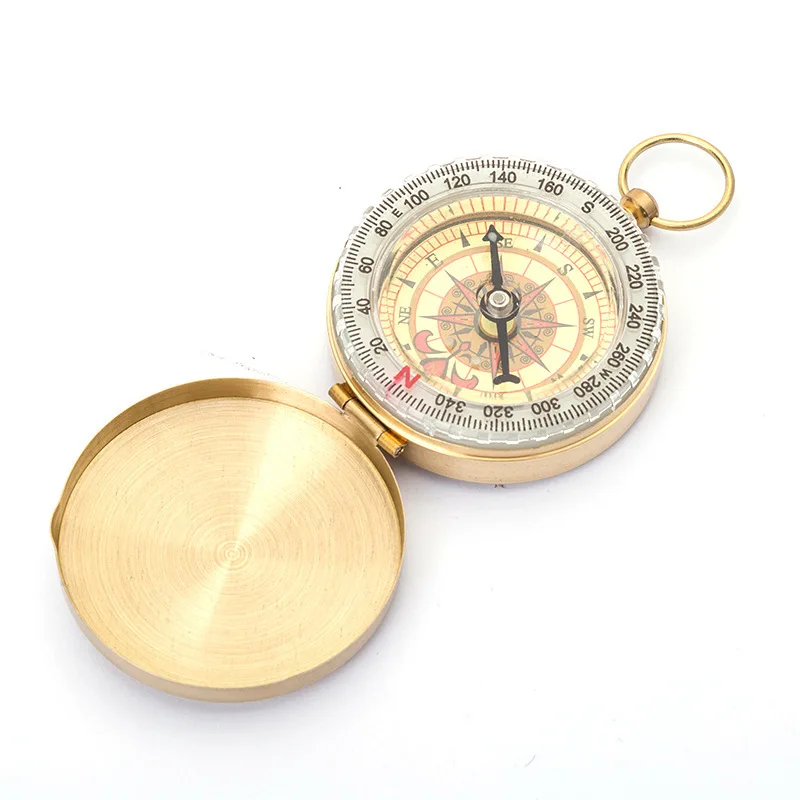 Outdoor Camping Hunting Brass Luminous Compass Travel Hiking Golden Metal Pocket Compass Style for Kids Survival Compass