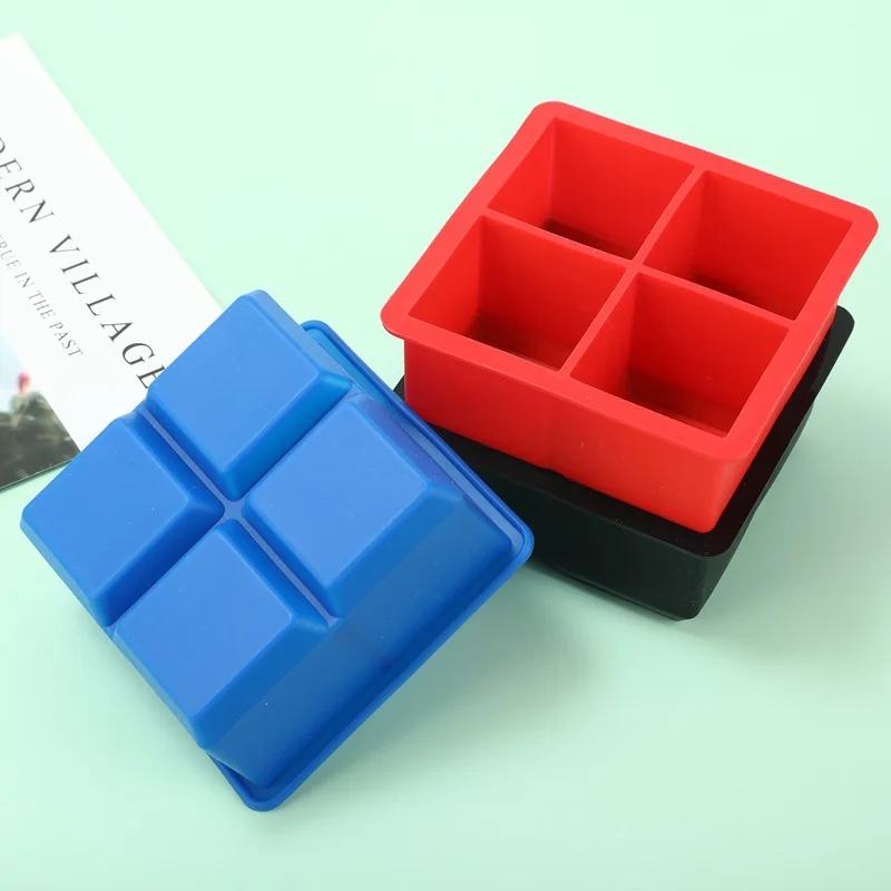 Wholesale united states ice cube tray 4 Cavity Food Grade Giant Silicone Whiskey Ice Cube Tray With Lid
