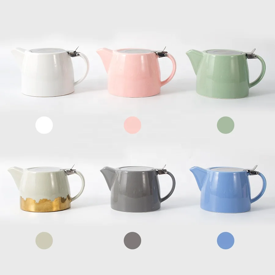 Wholesale custom ceramic teapot stainless steel lid and infuser porcelain tea pot with infuser