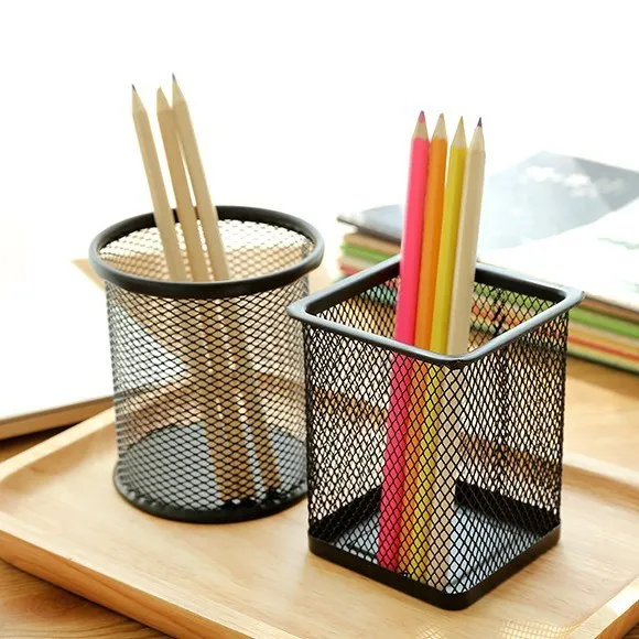 Pen Holder Round square Metal Mesh Cup Pencil Holder for Desk Office Pen Organizer Black