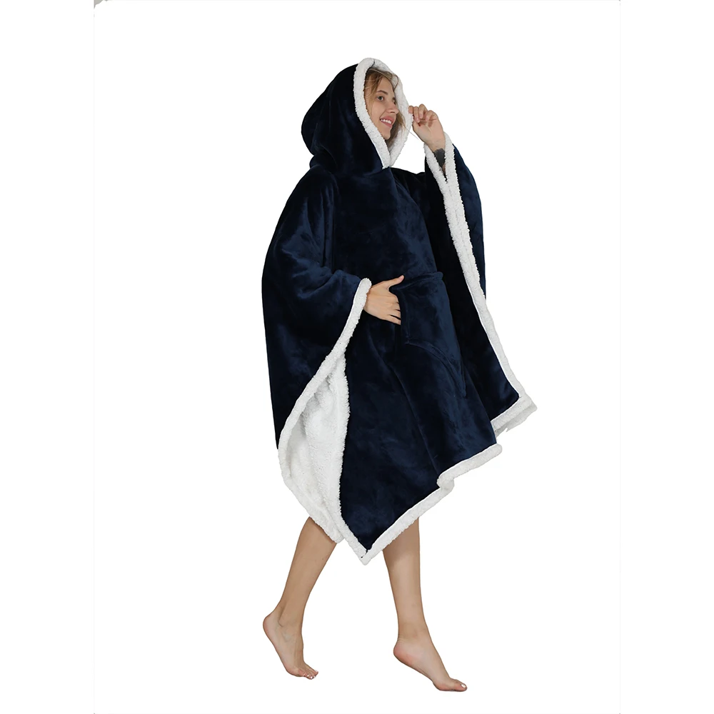 Sherpa fleece hoodie blanket throw wearable  blanket with pocket