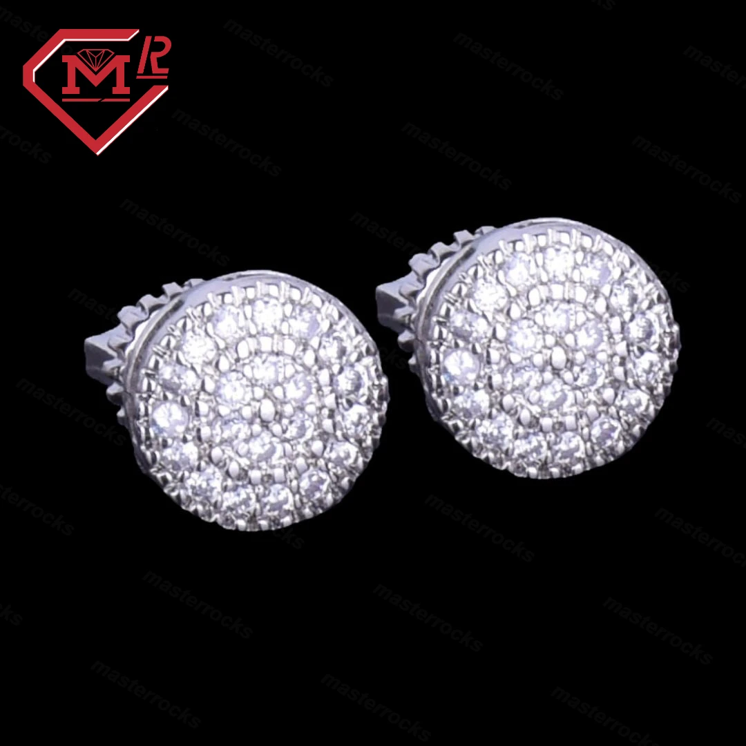 Hot Sale 925 Sterling Silver Round Diamond  Earrings VVS Moissanite Iced Out Hip Hop Earrings For Men