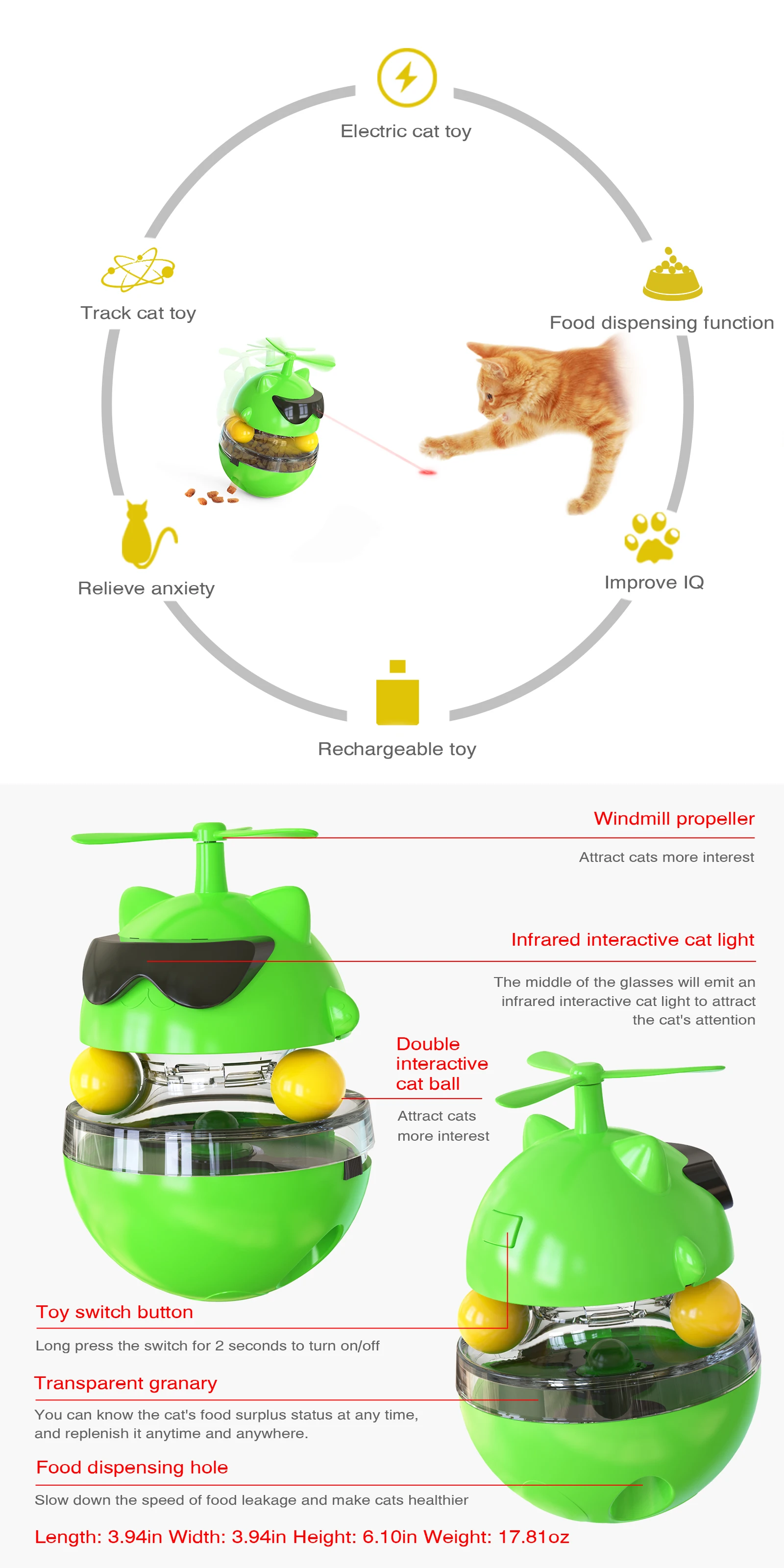 Игрушка для кормления кошек с молнией многофункциональная электрическая игрушка