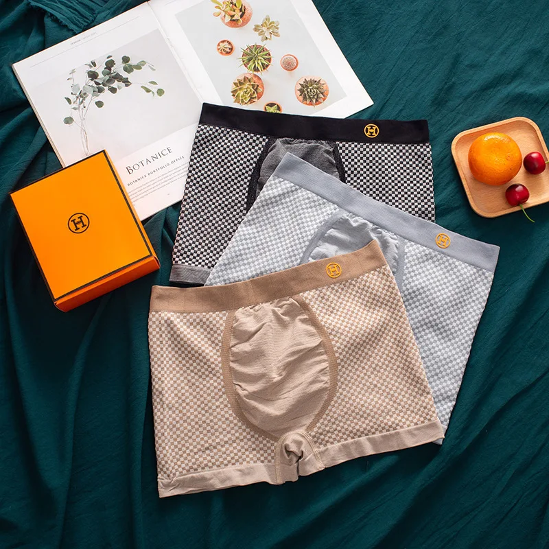 HG 3 ⑤ кор. оптовая продажа дышащее модальное хлопковое бесшовное Мужское нижнее белье с принтом трусы боксеры с логотипом в мужских боксеров