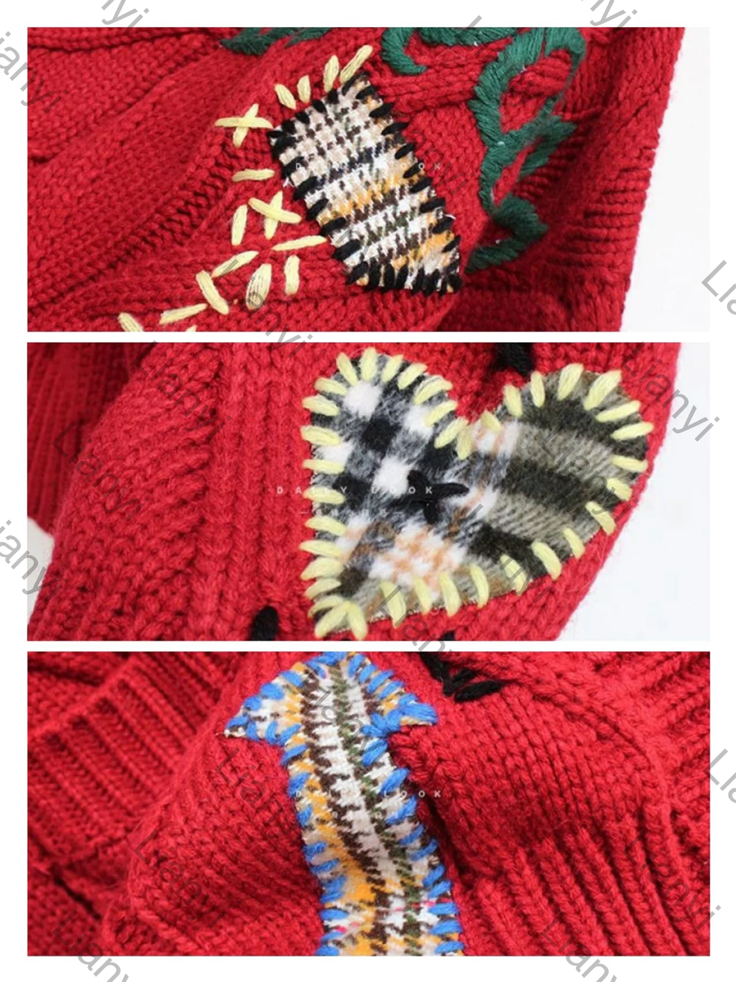 Custom Logo Autumn Fashion Flower Embroidery Twists V-neck Lantern Sleeve Cardigan Women Sweater Knit Cardigans Coats