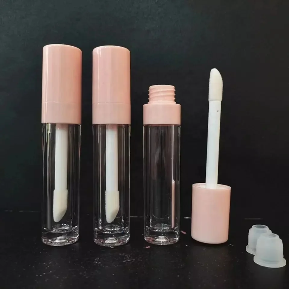 Empty black top thick crystal transparent lip gloss containers tube lip glaze packaging with middle ring and big brush wand 8ml