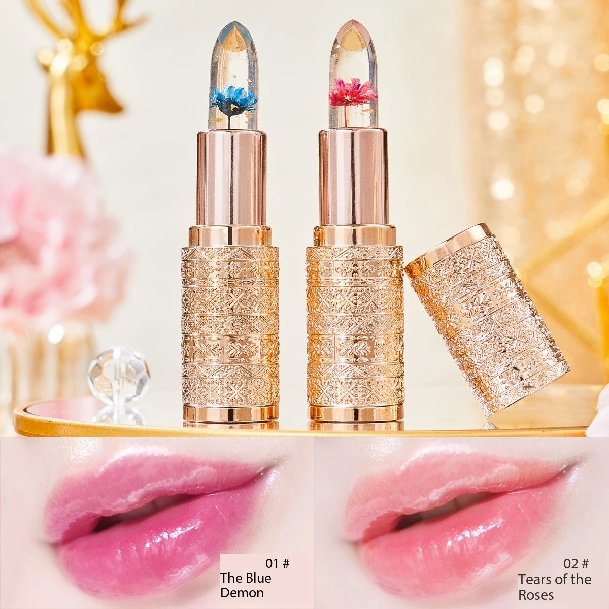 Fashion Gold Magical Colour Changing Lipstick 2024 New Clear Crystal Jelly Flower Lipstick Manufacturer Transparent lipstick