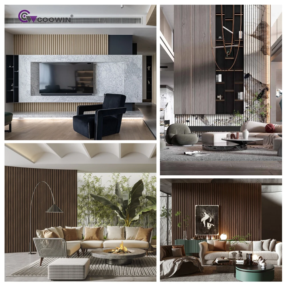 Crack Resistance TV Grille Background Home Decor WPC PVC Wood Plastic Composite Wpc Wall Boards Fluted Panel Wall Panel