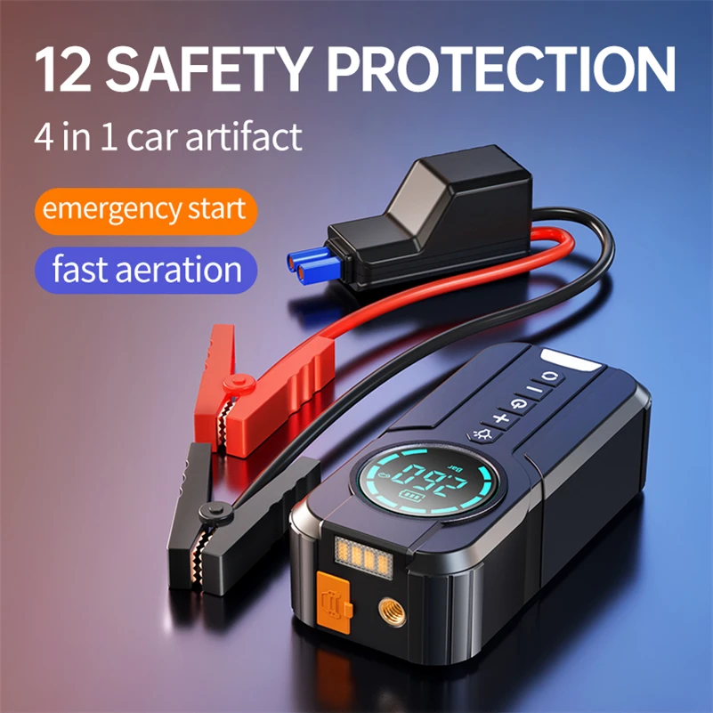 Car Tire Inflator Air Pump Portable Air Compressor 8000mAh Portable Car Jump Starter with Mobile Phone Power Bank with EVA Bag