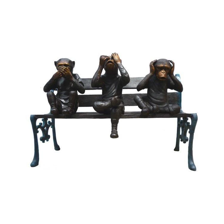 Hot popular Modern Large Outdoor Garden Casting Bronze three monkeys sitting on a chair Sculpture