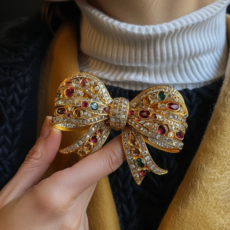 XILIANGFEIZI Original Design British Royal Family High-end Design Import Crystal Bowknot Brooch Badge For Men