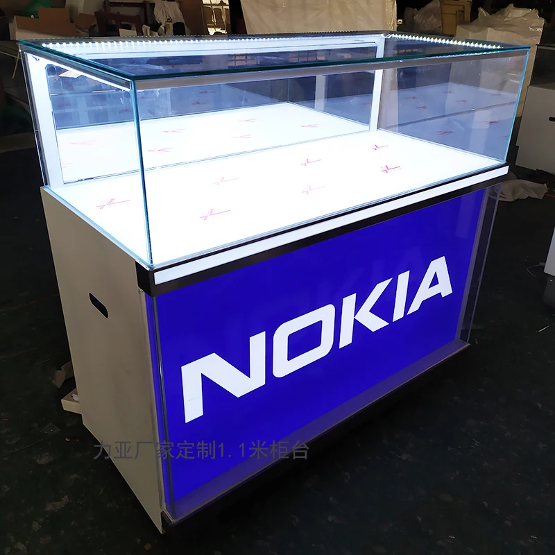 Factory custom made mobile phone store display showcase metal display counter glass jewelry display cabinets