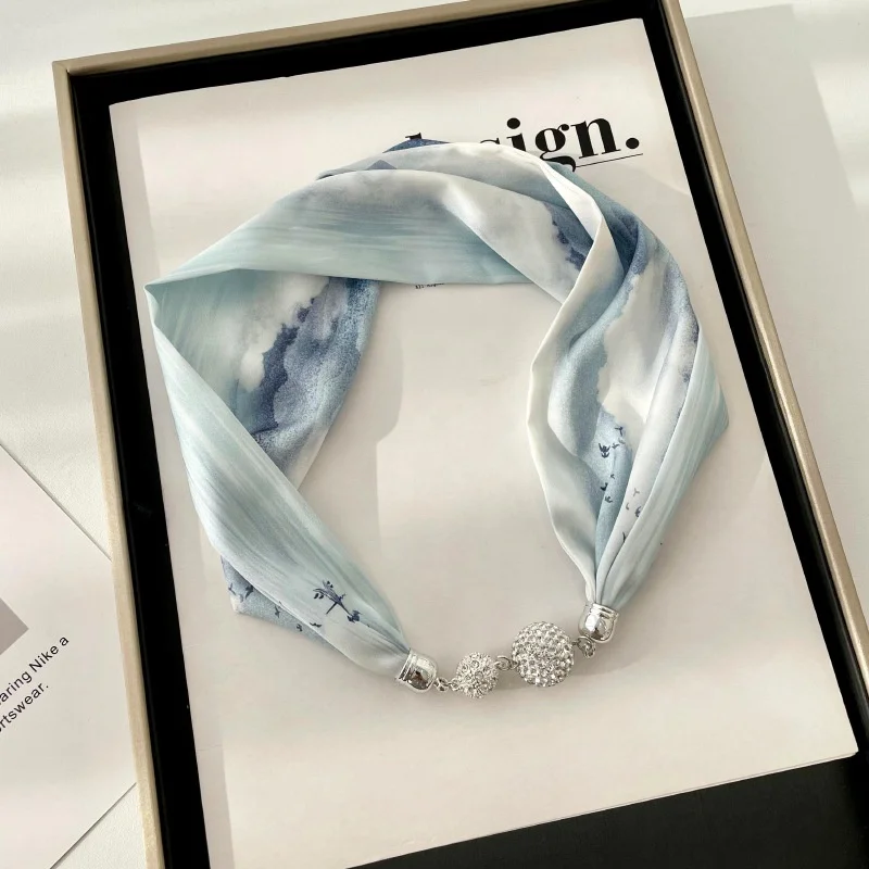 Zifeng OEM Bonnet En Veritable Soie New Convenient Magnetic Button Silk Scarf