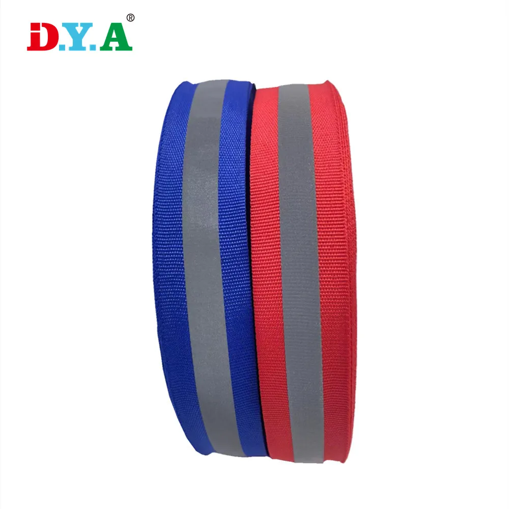 Orange white yellow red blue customize color reflective polyester webbing safety tape for outdoor