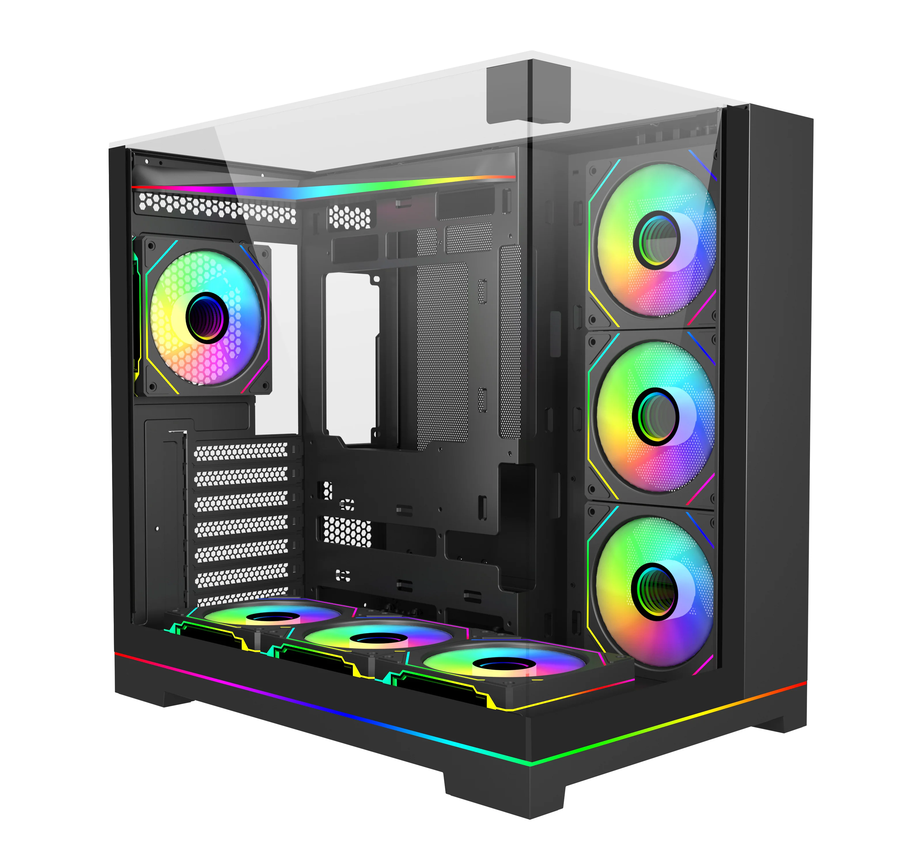New Design 360mm Radiator PC Computer Cases Towers Three Sided Glass Gaming Case Pc Casing Gamer Cabinet With Light strip
