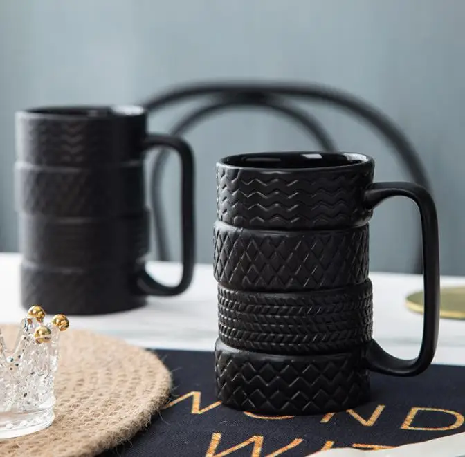 Sublimation  Large Capacity Ceramic Mug New Fancy Mug Ceramic Tire Mug
