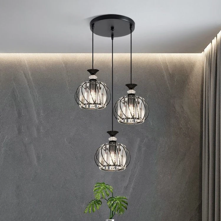 2023 New Ceiling Hanging Lamp with Mini Metal Cage Simple Kitchen Island Modern Gold Crystal Chandelier Pendant Light Fixtures