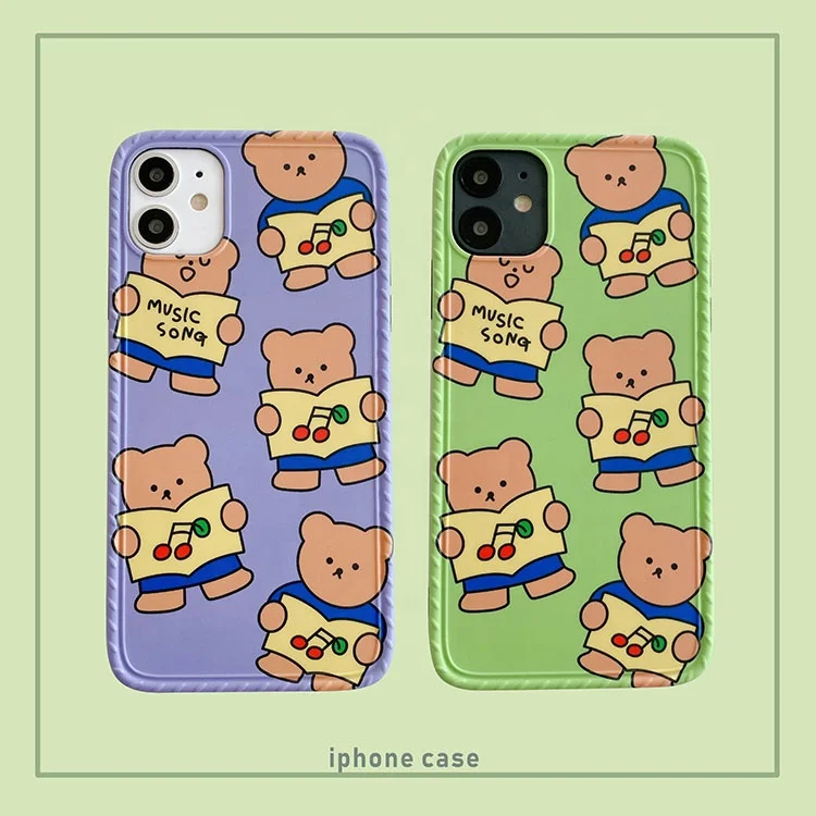 New Arrival Hot Selling Purple Background Cherry Bear Green Background Cherry Bear Pattern Photo Frame IMD Luxury Phone Case