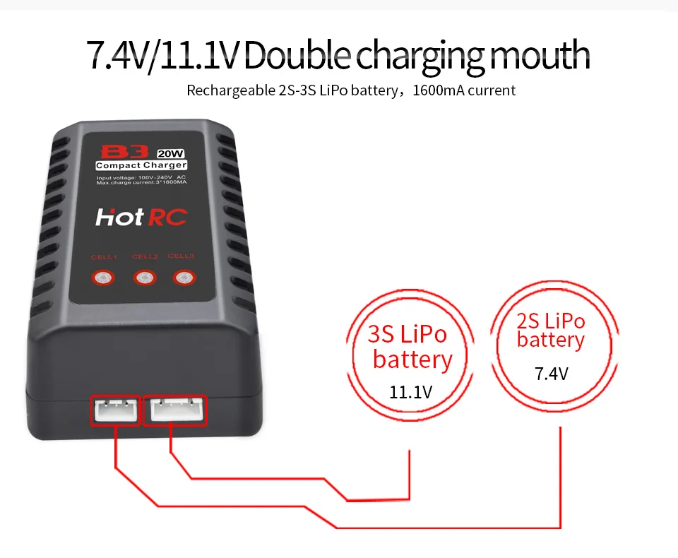 HOTRC IMAX B3 20W 1.6A Battery Compact Balance Changer For RC Drone Helicopter Quadcopter 2S 3S 7.4V 11.1V LiPo Battery
