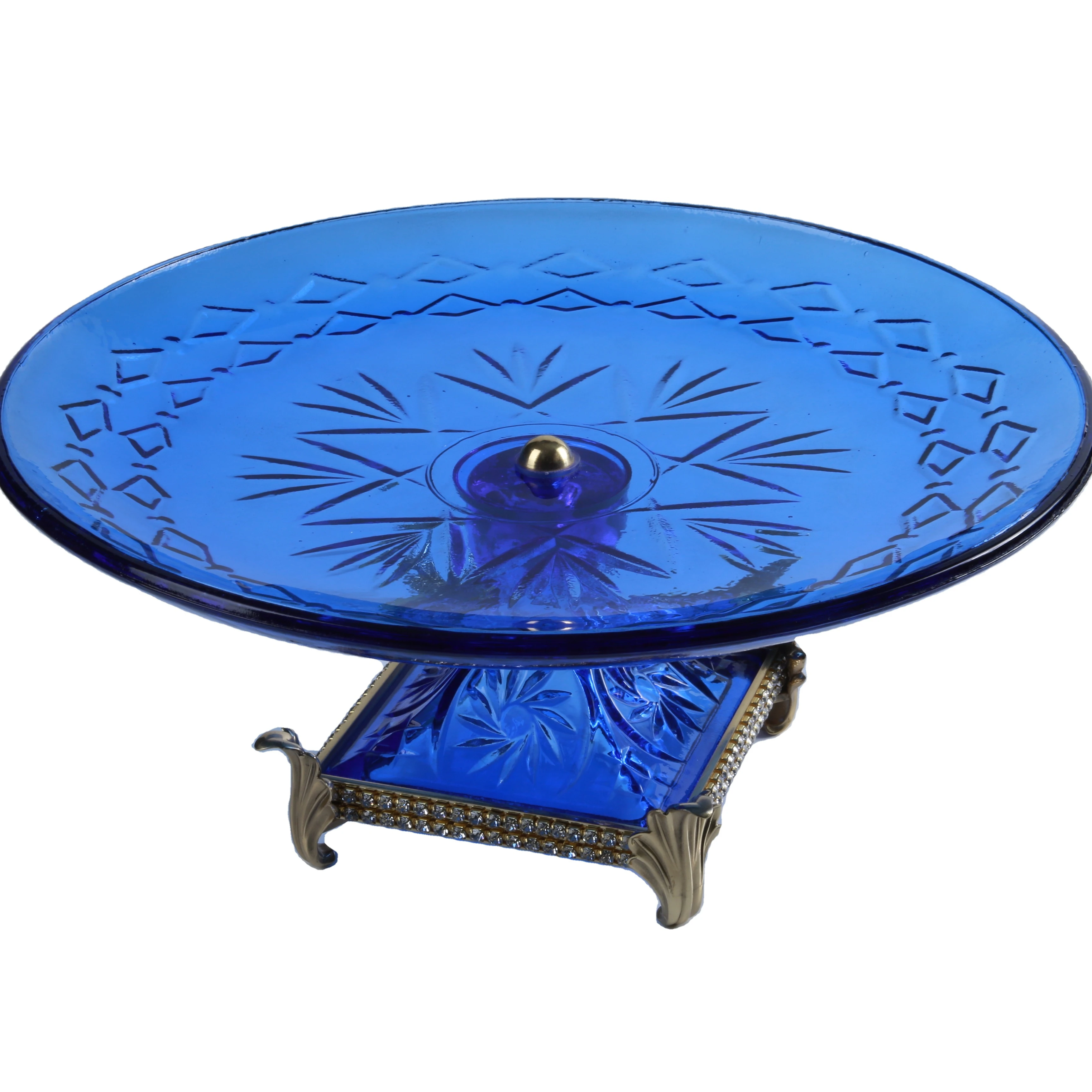 Manufacturers selling high-quality round glass blue food plate snack plate glass fruit plate